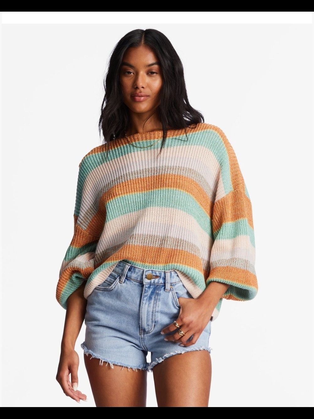 Billabong Multicolor Coastal Striped Knit Boatneck Sweater Sz. S